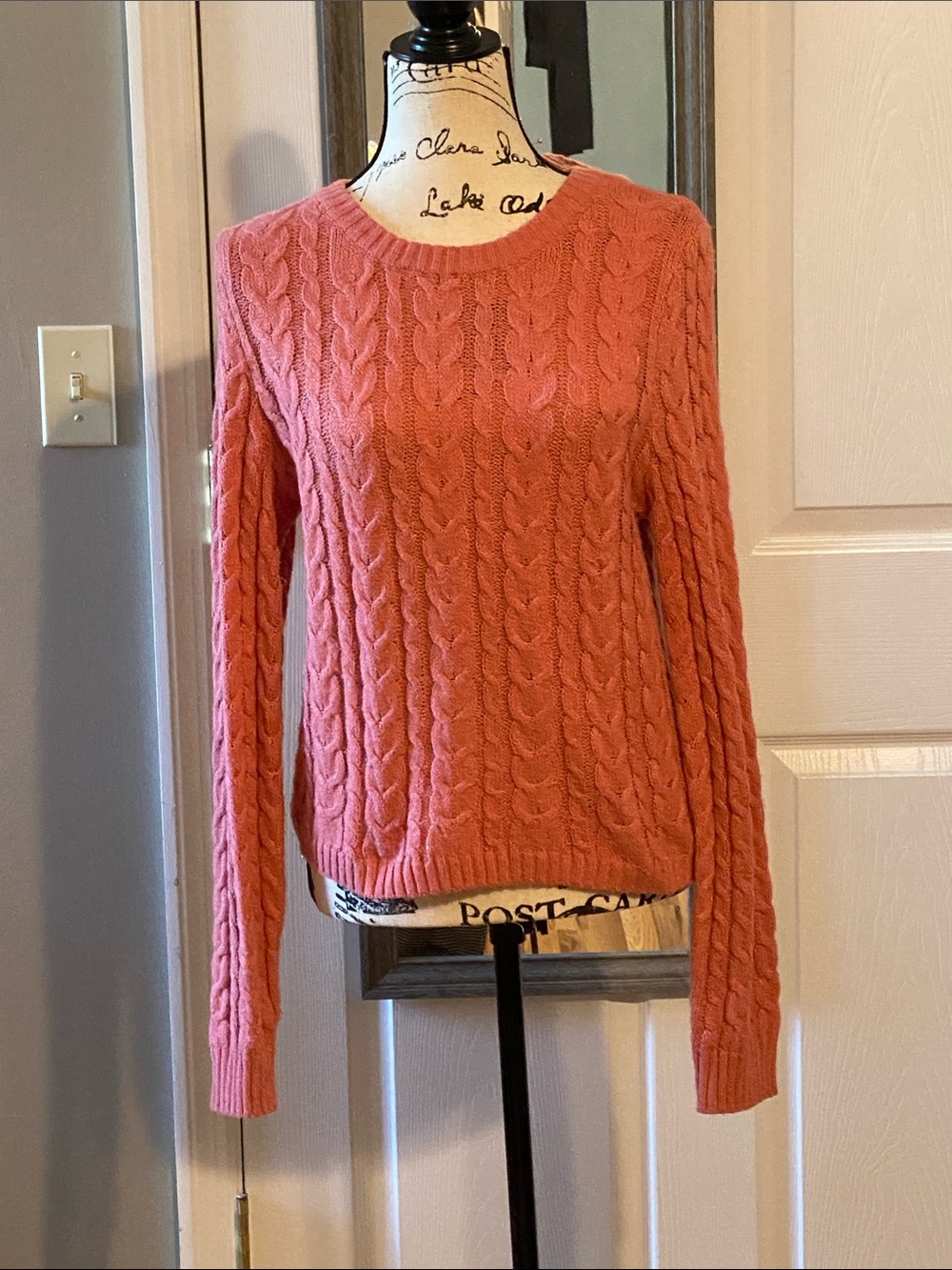 American Eagle Outfitters Cable Knit Crewneck Sweater - Coral